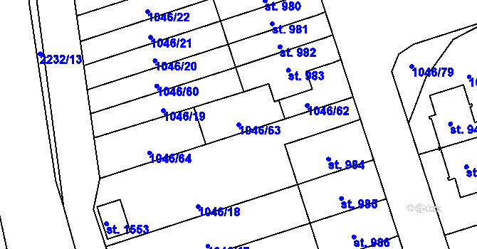 Parcela st. 1046/63 v KÚ Králíky, Katastrální mapa