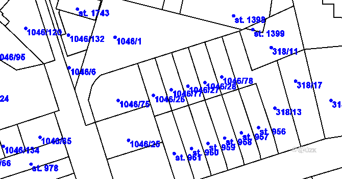 Parcela st. 1046/77 v KÚ Králíky, Katastrální mapa