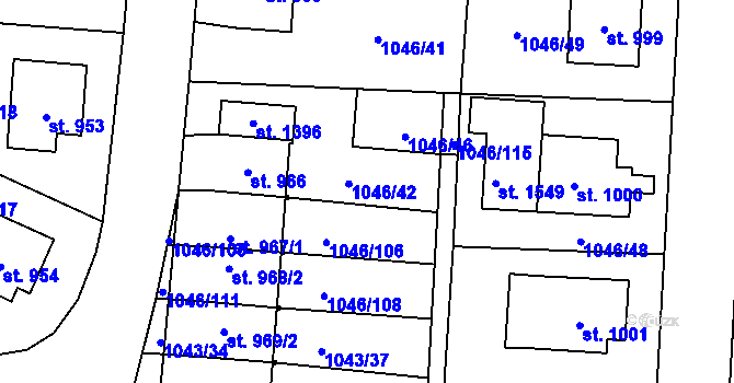 Parcela st. 1046/102 v KÚ Králíky, Katastrální mapa