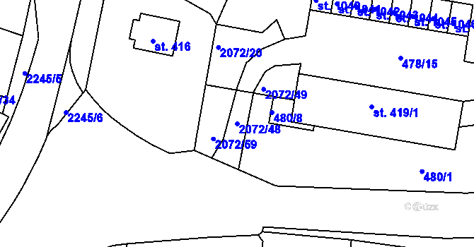 Parcela st. 2072/48 v KÚ Králíky, Katastrální mapa