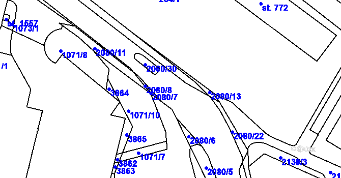 Parcela st. 2080/1 v KÚ Králíky, Katastrální mapa