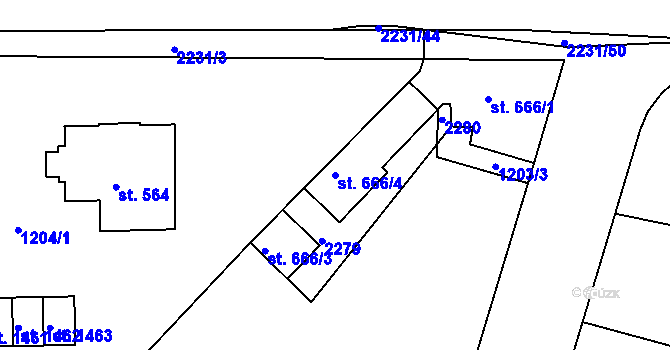 Parcela st. 666/4 v KÚ Králíky, Katastrální mapa