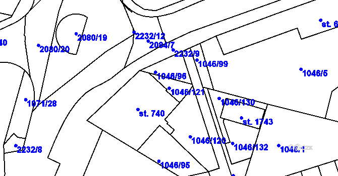 Parcela st. 1046/121 v KÚ Králíky, Katastrální mapa