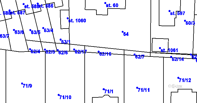 Parcela st. 62/16 v KÚ Králíky, Katastrální mapa