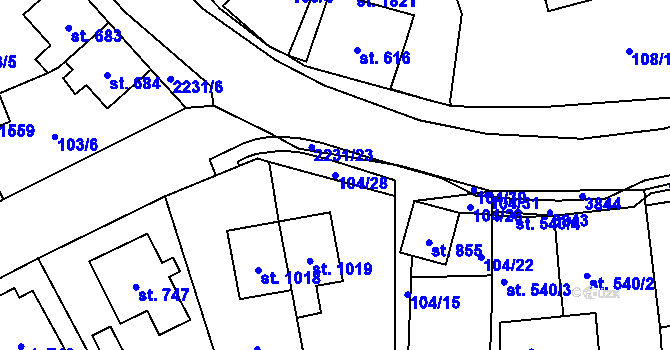 Parcela st. 104/28 v KÚ Králíky, Katastrální mapa