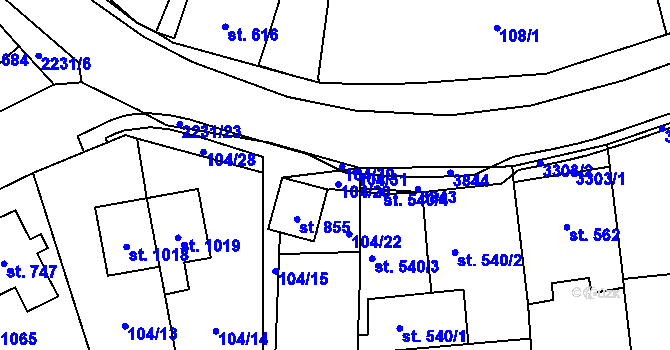 Parcela st. 104/32 v KÚ Králíky, Katastrální mapa