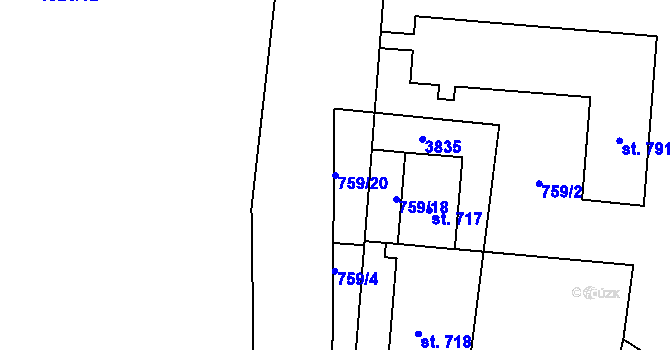 Parcela st. 759/20 v KÚ Králíky, Katastrální mapa