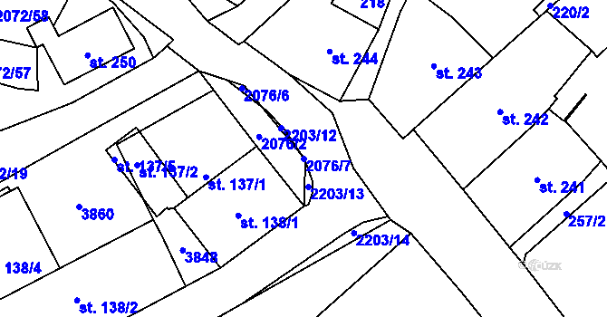 Parcela st. 2076/7 v KÚ Králíky, Katastrální mapa
