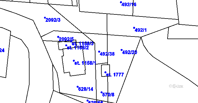 Parcela st. 492/38 v KÚ Králíky, Katastrální mapa