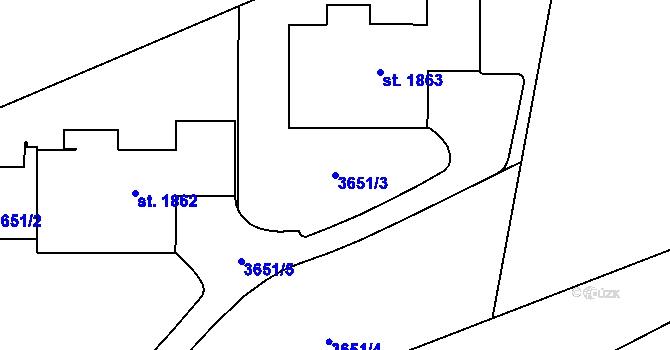 Parcela st. 3651/3 v KÚ Králíky, Katastrální mapa
