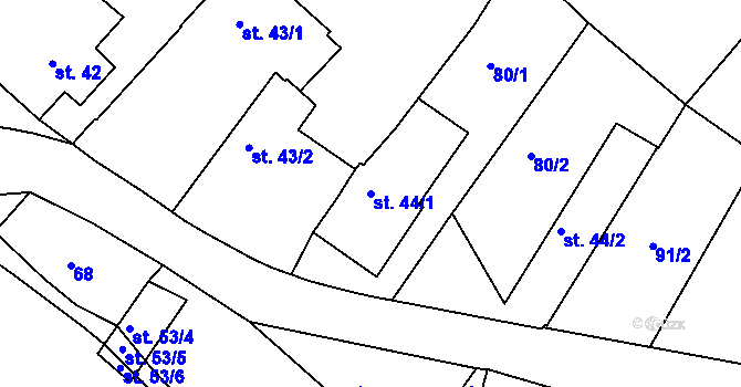 Parcela st. 44/1 v KÚ Hlivice, Katastrální mapa