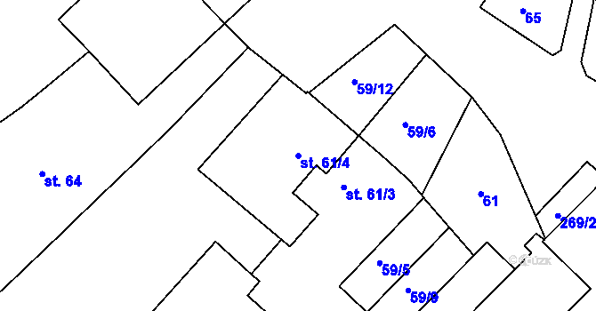 Parcela st. 61/4 v KÚ Hlivice, Katastrální mapa