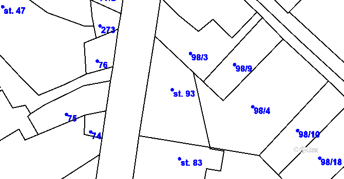 Parcela st. 93 v KÚ Hlivice, Katastrální mapa