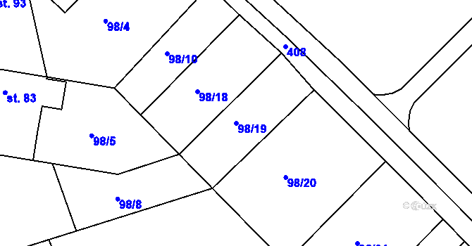 Parcela st. 98/19 v KÚ Hlivice, Katastrální mapa