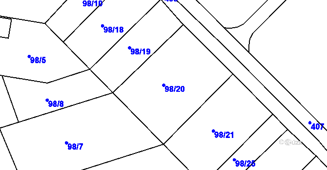 Parcela st. 98/20 v KÚ Hlivice, Katastrální mapa