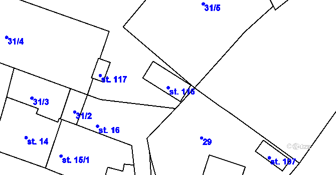 Parcela st. 116 v KÚ Hlivice, Katastrální mapa