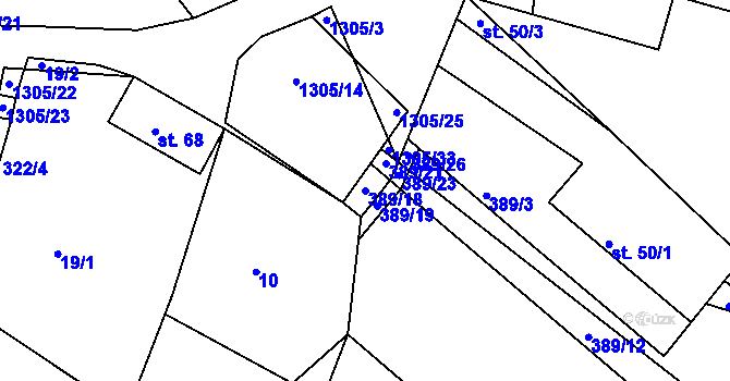 Parcela st. 389/18 v KÚ Králova Lhota, Katastrální mapa