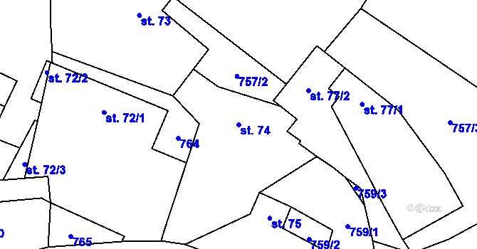 Parcela st. 74 v KÚ Laziště, Katastrální mapa