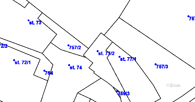 Parcela st. 77/2 v KÚ Laziště, Katastrální mapa