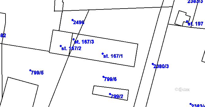 Parcela st. 167/1 v KÚ Laziště, Katastrální mapa