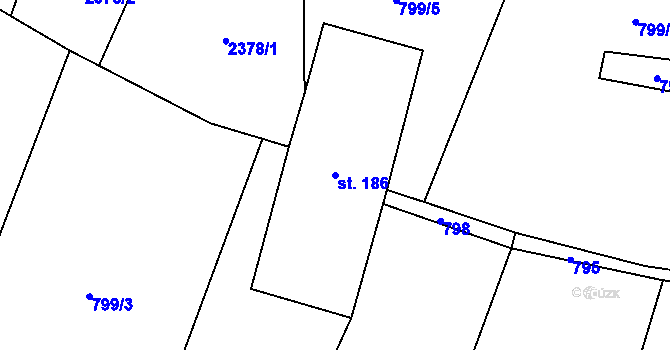 Parcela st. 186 v KÚ Laziště, Katastrální mapa