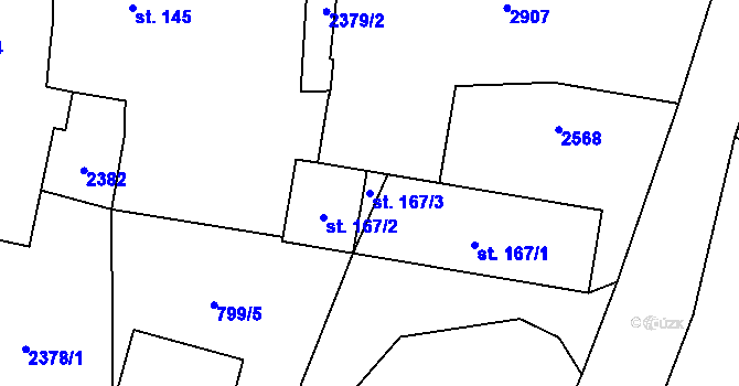 Parcela st. 167/3 v KÚ Laziště, Katastrální mapa