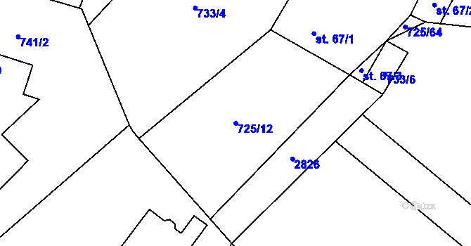 Parcela st. 725/12 v KÚ Laziště, Katastrální mapa