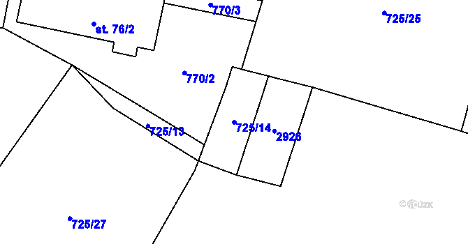 Parcela st. 725/14 v KÚ Laziště, Katastrální mapa
