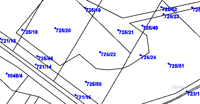 Parcela st. 725/22 v KÚ Laziště, Katastrální mapa