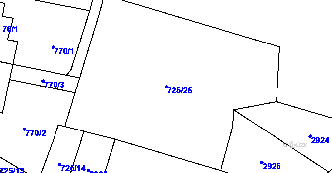 Parcela st. 725/25 v KÚ Laziště, Katastrální mapa