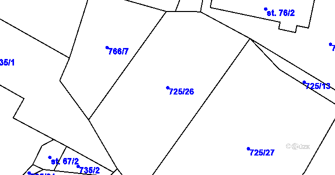 Parcela st. 725/26 v KÚ Laziště, Katastrální mapa