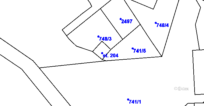 Parcela st. 204 v KÚ Laziště, Katastrální mapa