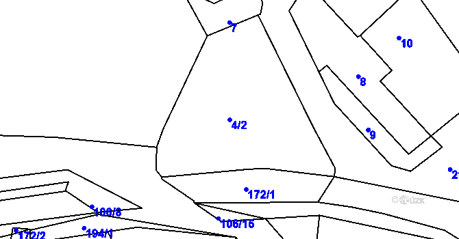 Parcela st. 4/2 v KÚ Královice, Katastrální mapa