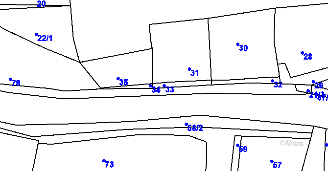 Parcela st. 33 v KÚ Královice, Katastrální mapa