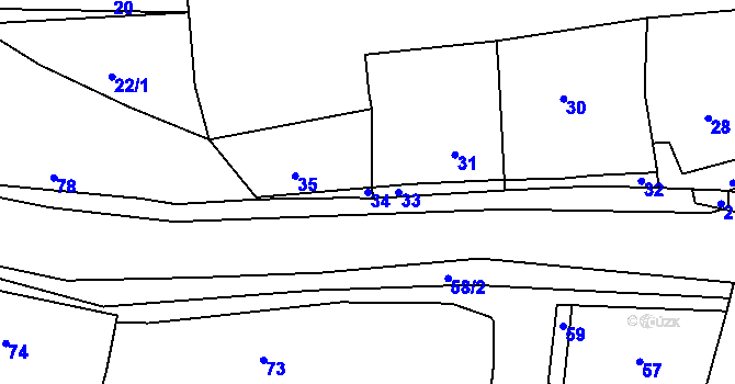 Parcela st. 34 v KÚ Královice, Katastrální mapa