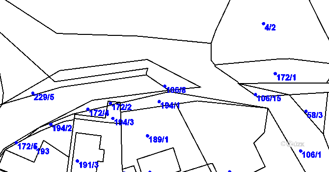 Parcela st. 106/8 v KÚ Královice, Katastrální mapa
