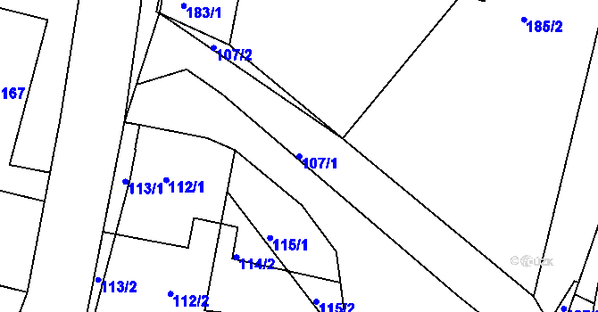 Parcela st. 107/1 v KÚ Královice, Katastrální mapa