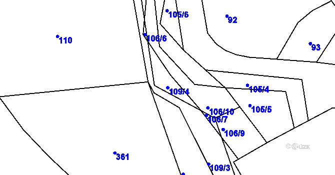 Parcela st. 109/4 v KÚ Královice, Katastrální mapa