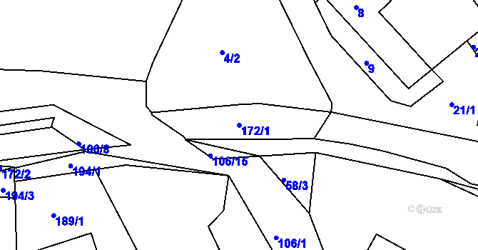 Parcela st. 172/1 v KÚ Královice, Katastrální mapa