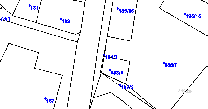 Parcela st. 184/3 v KÚ Královice, Katastrální mapa