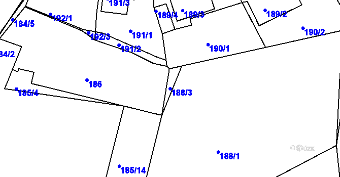 Parcela st. 188/3 v KÚ Královice, Katastrální mapa