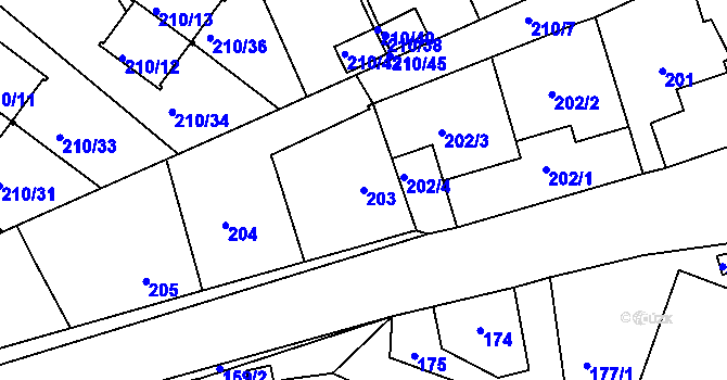 Parcela st. 203 v KÚ Královice, Katastrální mapa