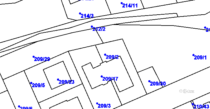 Parcela st. 209/2 v KÚ Královice, Katastrální mapa