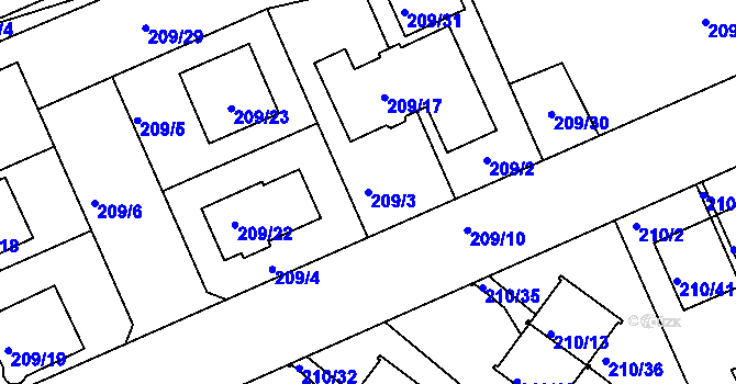 Parcela st. 209/3 v KÚ Královice, Katastrální mapa