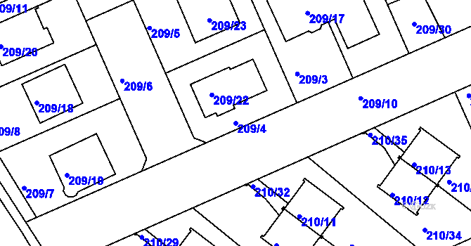Parcela st. 209/4 v KÚ Královice, Katastrální mapa
