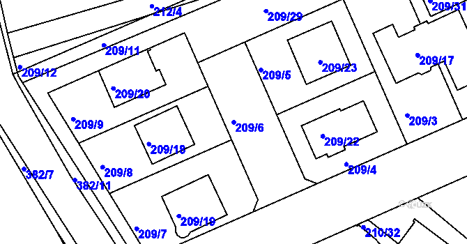 Parcela st. 209/6 v KÚ Královice, Katastrální mapa
