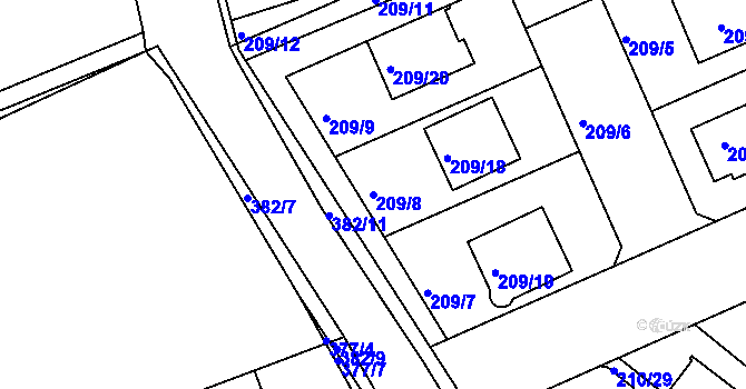 Parcela st. 209/8 v KÚ Královice, Katastrální mapa