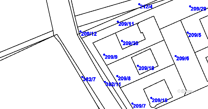 Parcela st. 209/9 v KÚ Královice, Katastrální mapa
