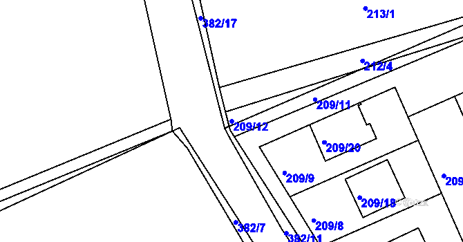 Parcela st. 209/12 v KÚ Královice, Katastrální mapa