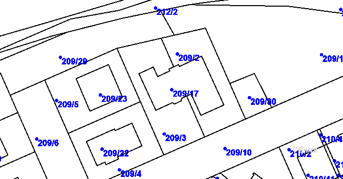 Parcela st. 209/17 v KÚ Královice, Katastrální mapa